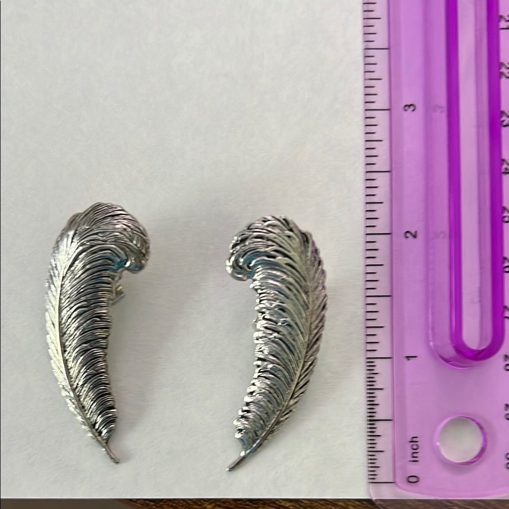 Silver Feather Vintage Clip on Earrings